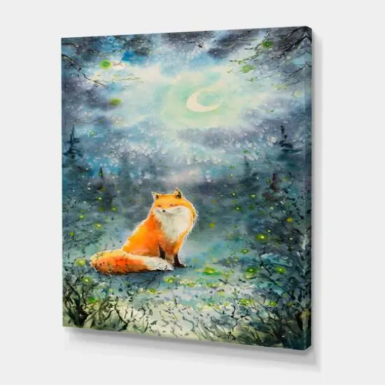 Designart - Fox Over A Night Sky - Children's Art Canvas Wall Art Print {1}