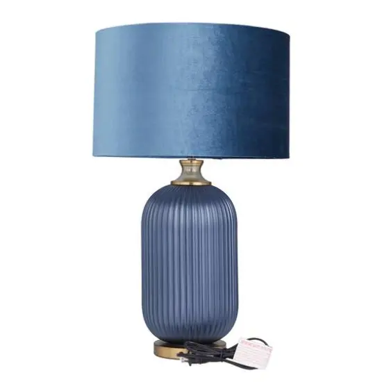 Blue Velvet Transitional Table Lamp, 26" x 16" x 16" {7}