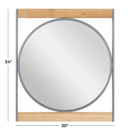 Brown Iron Industrial Wall Mirror, 34" x 30" x 1" {6}