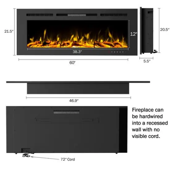 Hastings Home 60" Black Wall Mount Electric Fireplace {4}