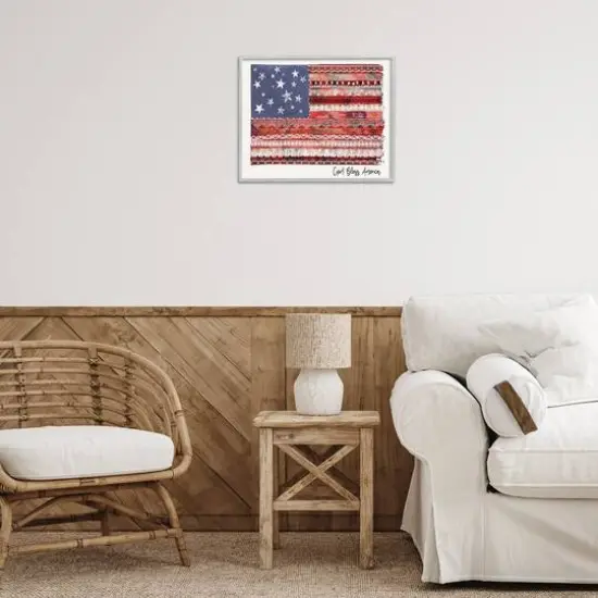 Stupell Industries God Bless America Phrase Macrame Pattern Flag Framed Giclee Art Gray {3}