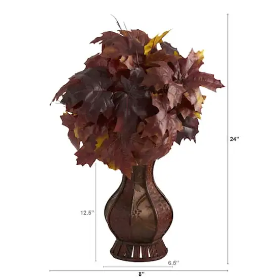 24" Autumn Burgundy Maple Leaf in Decorative Planter {3}