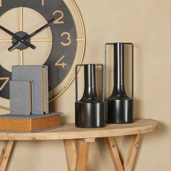 Black Metal Vase with Handles Set of 2 16", 12" {8}