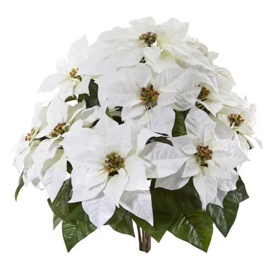 24" White Poinsettia Artificial Plant Set {1}