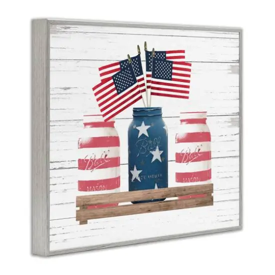 Stupell Industries Rustic Patriotic Jars American Pride Flag Design Framed Giclee Art Gray {4}