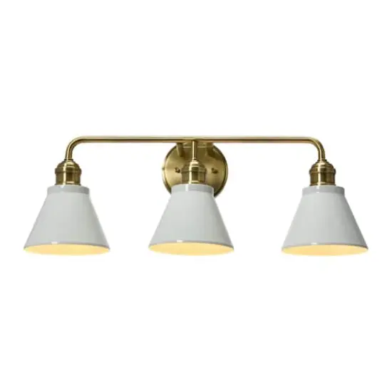 Hello Honey&reg; Robert Stevenson Lighting Josie Metal 3-Light Vanity with Shades White/Antique Brass {3}