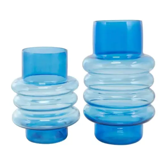 Blue Ombre Bubble Ribbed Glass Vase Set {1}