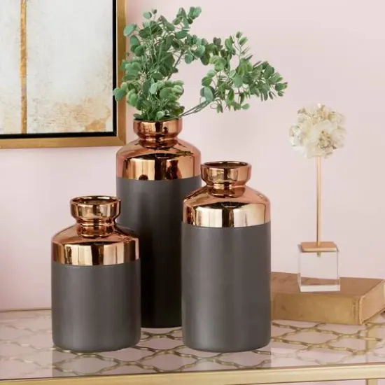 CosmoLiving by Cosmopolitan Set of 3 Grey Ceramic Contemporary Vase, 8", 10", 12" {9}