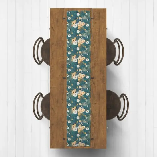 90" Tropical Floral Cotton Twill Runner Teal {3}