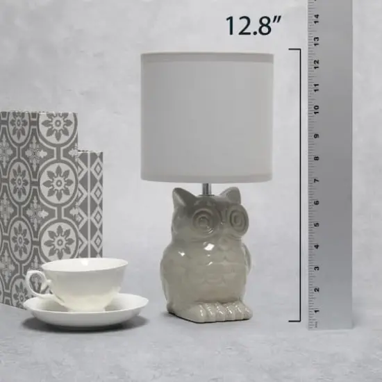 Simple Designs 13" Ceramic Owl Table Lamp Gray {5}