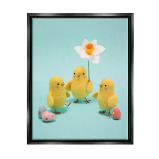 Stupell Industries Spring Chicks Floral Easter Eggs Floater Framed Art Black {1}