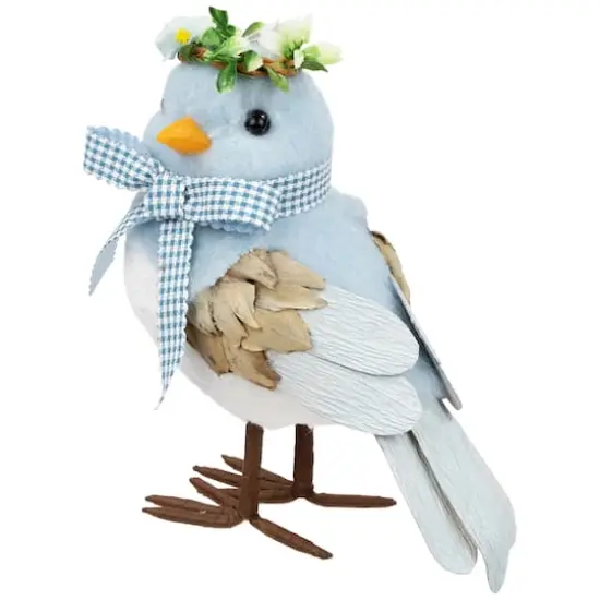 7.25" Blue Plush Easter Bluebird Accent with Gingham Bow {6}