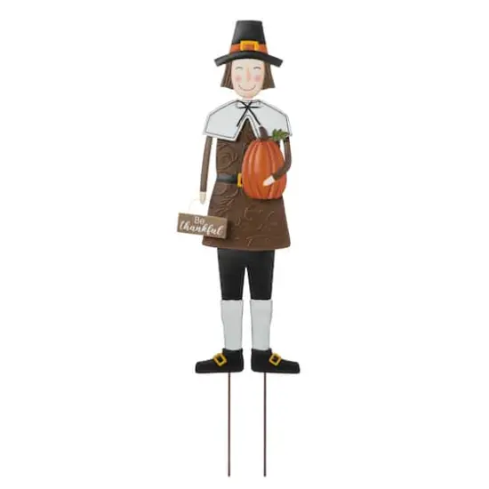 Glitzhome&reg; 36" Metal Thanksgiving Pilgrim Boy Standing Or Hanging Yard Stake {1}