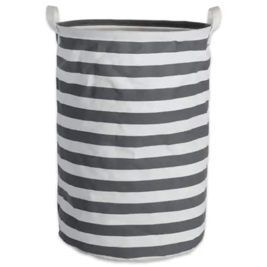 DII&reg; Round Stripes PE-Coated Cotton Polyester Laundry Hamper Gray {1}