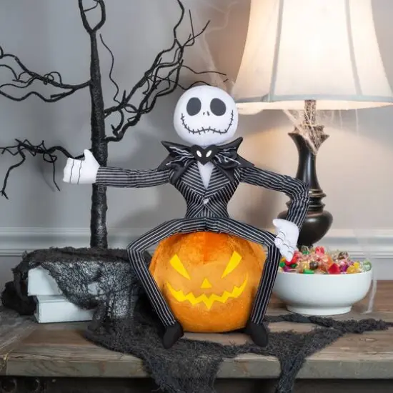 16.5" Jack Skellington on Jack-O'-Lantern Halloween Greeter {4}