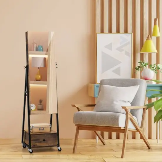 NEX™ 5ft. Burnt Wood Brown Jewelry Armoire on Casters with Chest Drawer {6}