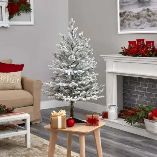 3ft. Pre-Lit Flocked Fraser Fir Artificial Christmas Tree with Warm White LED Lights {8}