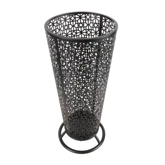 25" Black Ornate Metal Umbrella Stand {9}