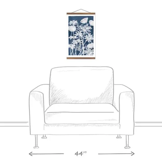 Blue White Floral 12" x 18" Teak Hanging Canvas {4}