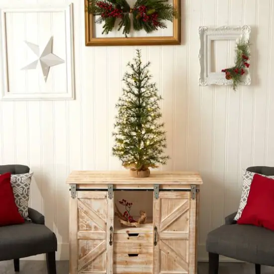 3ft. Pre-Lit Artificial Christmas Tree in Burlap Base, Clear LED Lights {10}