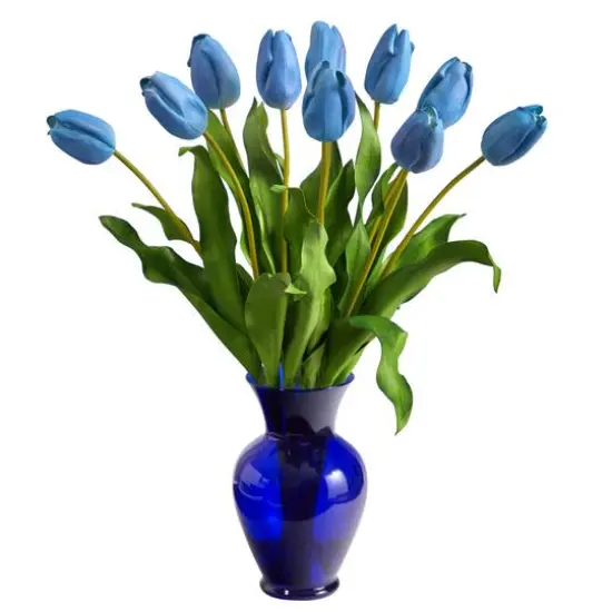 22" Light Blue Dutch Tulip Arrangement in Blue Vase {1}
