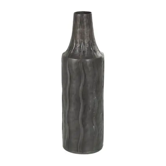 15" Black Metal Snakeskin Inspired Vase with Dimensional Wavy Accents {8}