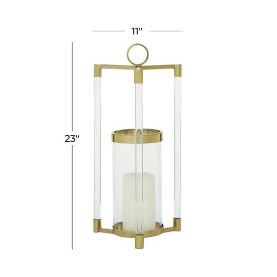 Gold Stainless Steel Contemporary Lantern, 23" x 11" x 11" {8}