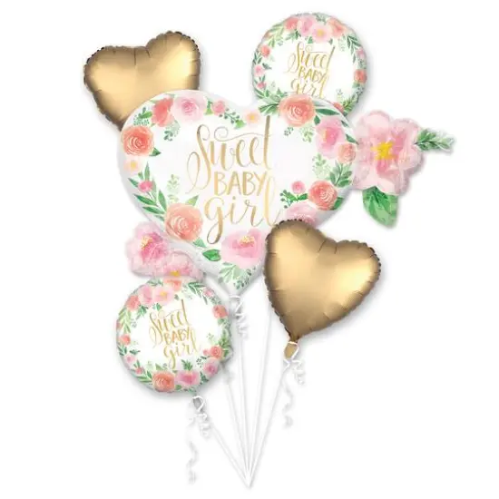 Floral Baby Girl Foil Balloon Bouquet {1}