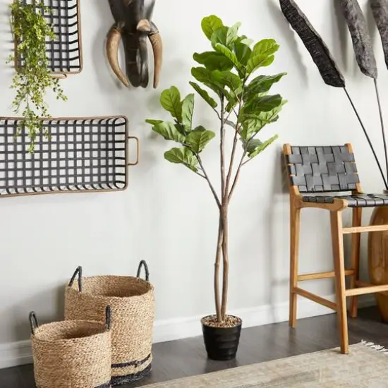 63" Black Vinyl Contemporary Potted Artificial Tree {8}