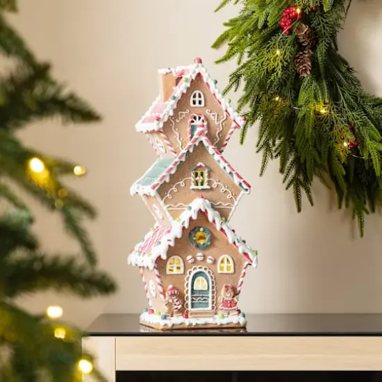 Glitzhome&reg; 18.5" Lighted Resin Christmas Gingerbread House Table Decor {4}