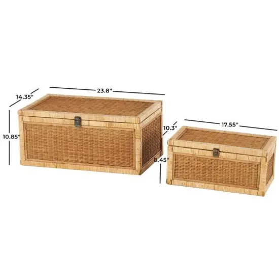 Brown Rattan Storage Box Set with Wrapped Light Brown Edges {8}