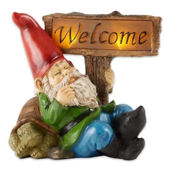 Welcome Gnome Solar Statue 8" x 5" x 7.5" {1}