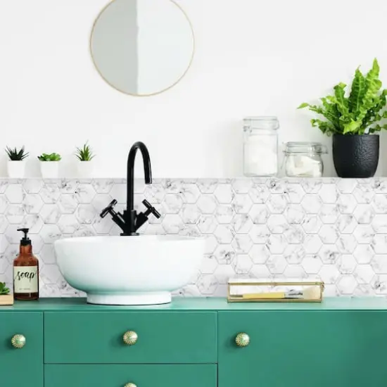 RoomMates Carrara Marble Hexagon Peel & Stick Backsplash {4}
