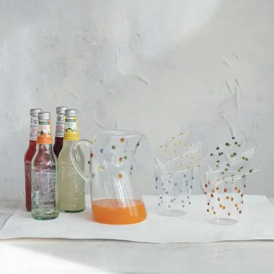Hello Honey 42oz. Artisanal Borosilicate Glass Pitcher with Raised Dots {4}