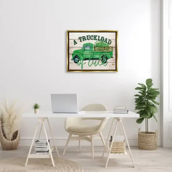 Stupell Industries Truckload Of Luck St Patrick's Day Farmhouse Floater Framed Art Gold {3}