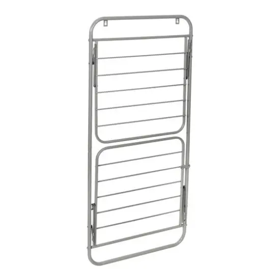 Honey Can Do 2-Tier Gray Over the Door Retractable Clothing Drying Rack {11}