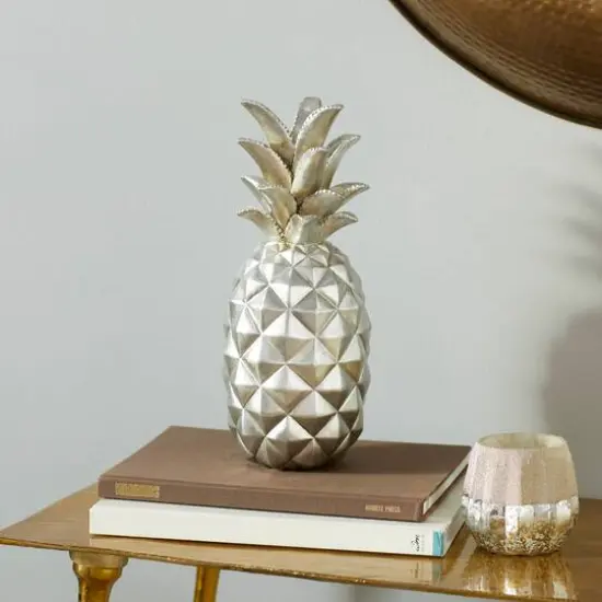 Silver Polystone Traditional Decorative Pineapple, 14" x 6" x 6" {11}