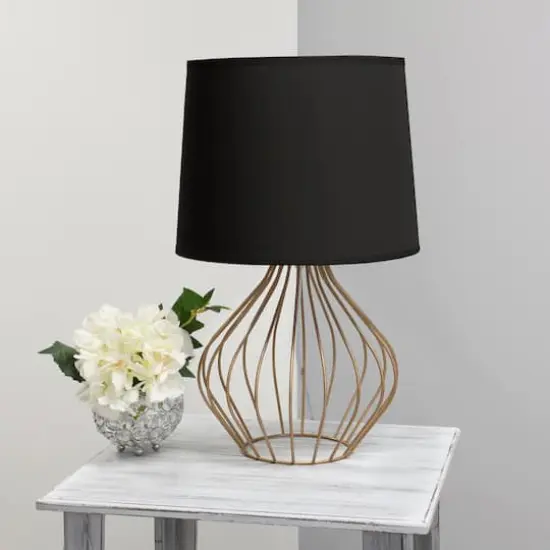 Simple Designs 19.7" Geometrically Wired Table Lamp Copper with Black Shade {5}