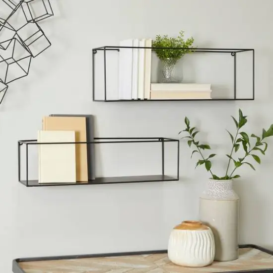 Black Metal Modern Wall Shelf, Set of 2 24", 23" {8}