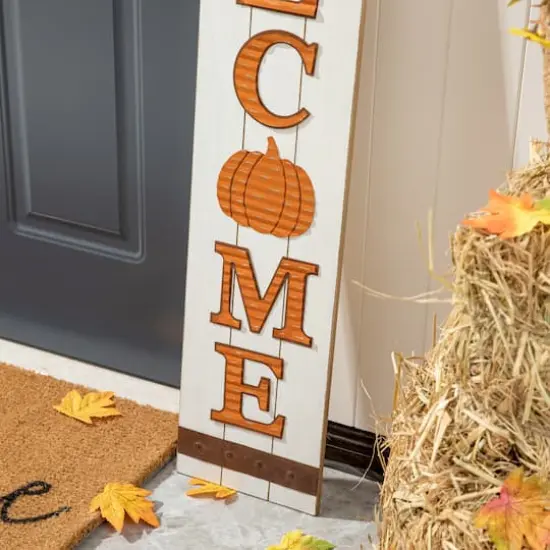 Glitzhome&reg; 42" Fall Wooden Welcome Porch Sign {13}
