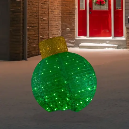 38" Green Outdoor Twinkling LED Tinsel Onion Ornament Decoration {3}