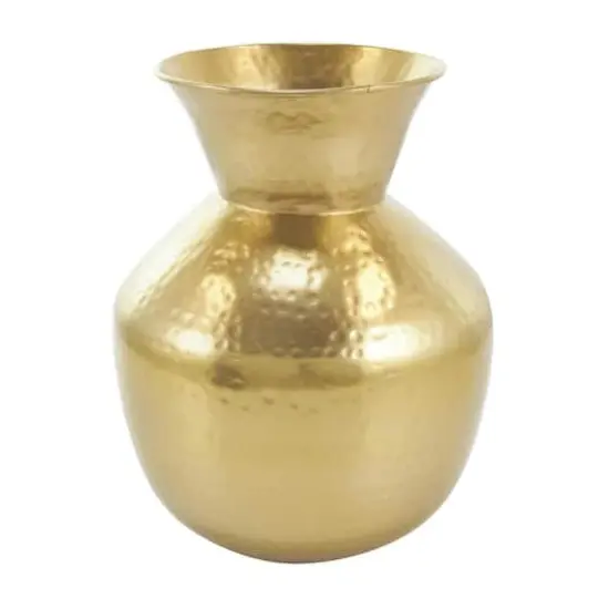 13" Gold Hammered Texture Metal Vase {7}
