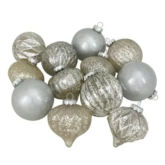 12ct. 3-Finish Champagne & Silver Glass Ornaments {1}