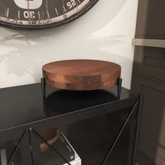 12" Brown Wood Tray with Black Metal Legs {10}