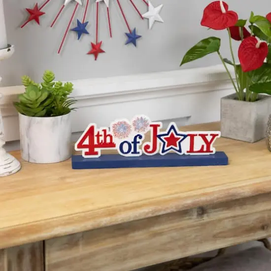 11.5" Fireworks 4th of July Patriotic Metal Tabletop Sign {3}