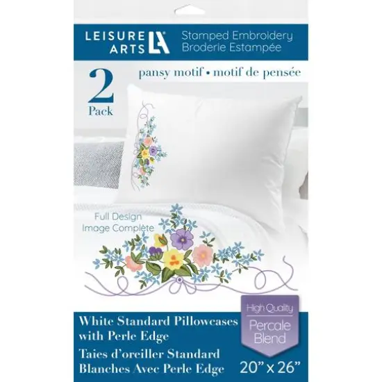 Leisure Arts&reg; Pansy Motif Pillowcase Stamped Embroidery Kit {1}