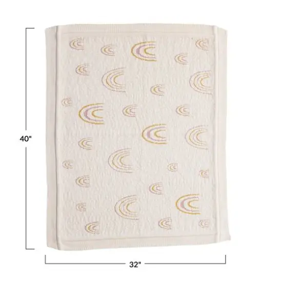 Hello Honey&reg; Cream Cotton Knit Baby Blanket with Rainbows {7}