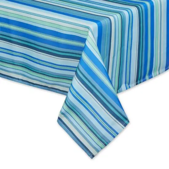 Blue Ocean Stripe Print Outdoor Tablecloth, 60" x 84" {3}