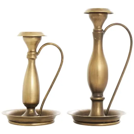 Bronze Metal Antique Style Candle Holder with Candle Plates & Handles Set {8}