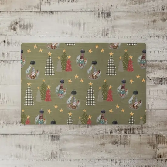 Green Tree & Globe Pattern Floor Mat {3}